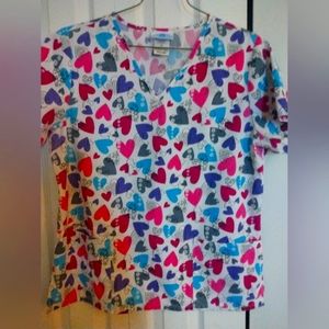 2/$16 Tops Scrubstar multi colored heart top